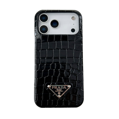 Prada Crocodile-Embossed Phone Case for iPhone 17 with Iconic Metal Triangle Logo