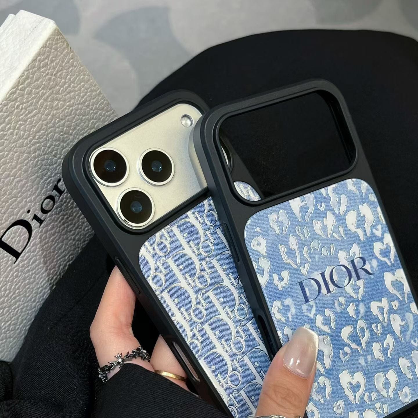HypedEffects Dior Inspired Blue Pattern Phone Case for iPhone 14 to iPhone 17 Pro Max