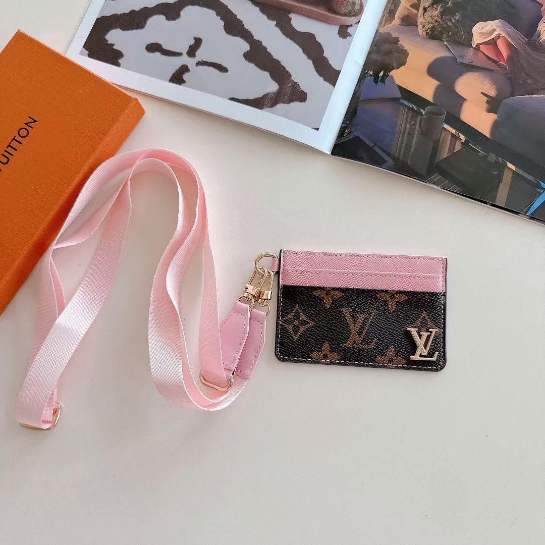 Monogram Lanyard Card Holder ID Wallet with Strap