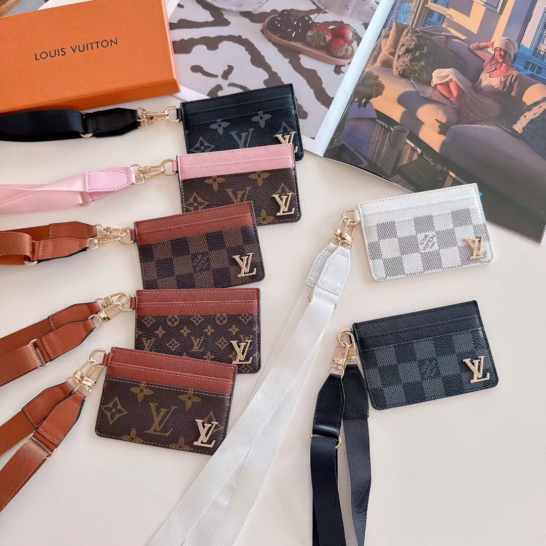 Monogram Lanyard Card Holder ID Wallet with Strap