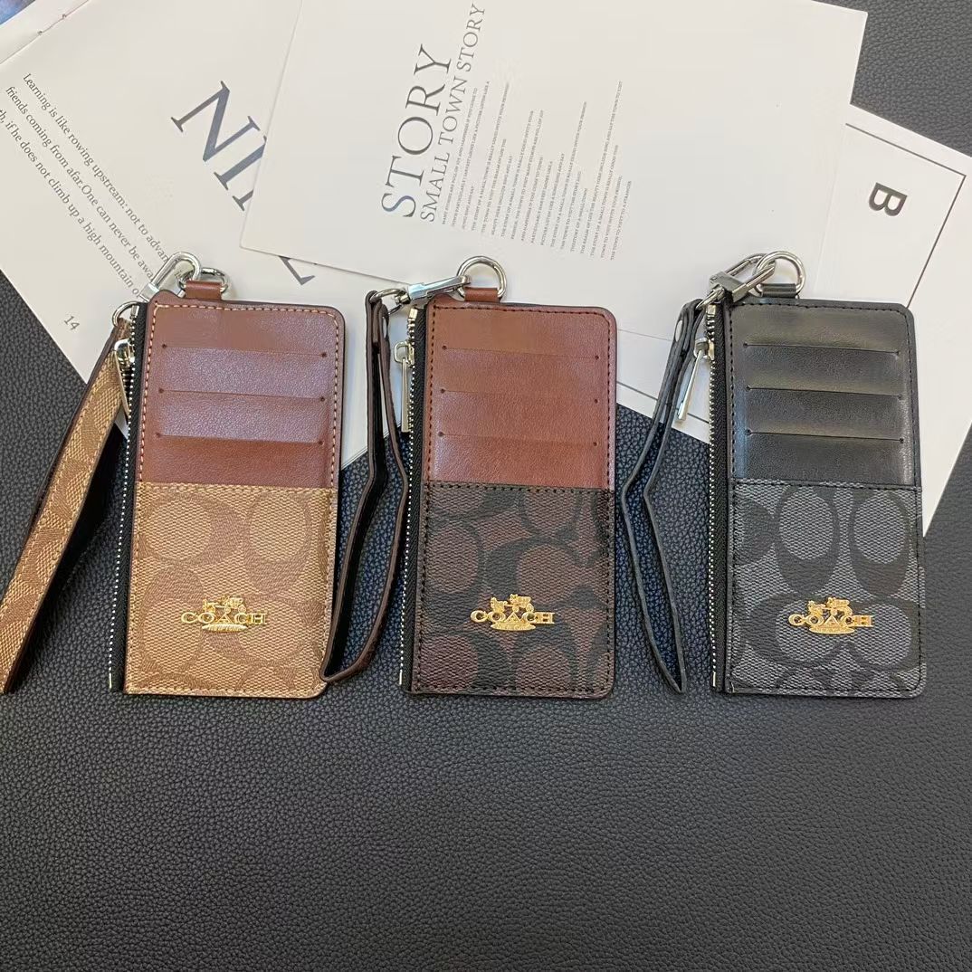 Coach Signature Zip Card Holder Wallet with Wrist Strap – Compact Luxury Card Case