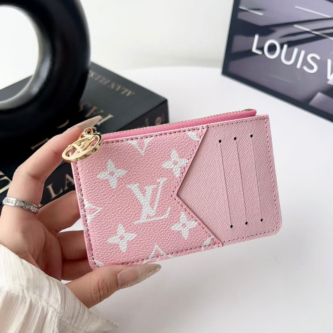 louis vuitton gucci and Burberry Luxury Zip Card Holder Wallet with Keyring Compact Designer Card Case