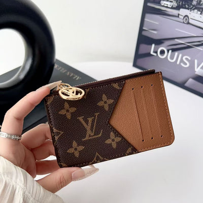 louis vuitton gucci and Burberry Luxury Zip Card Holder Wallet with Keyring Compact Designer Card Case