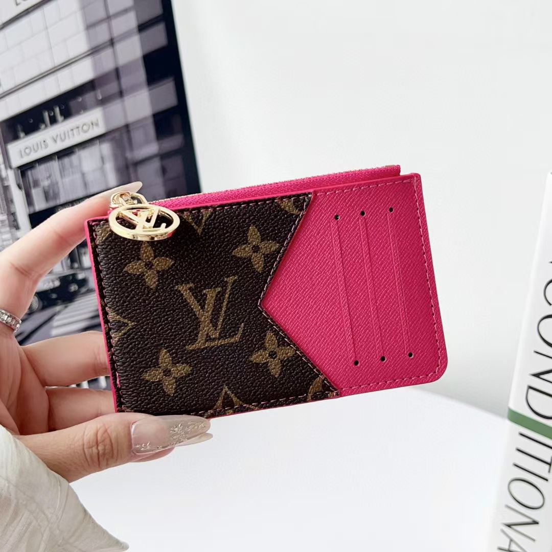 louis vuitton gucci and Burberry Luxury Zip Card Holder Wallet with Keyring Compact Designer Card Case