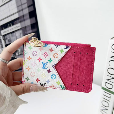 louis vuitton gucci and Burberry Luxury Zip Card Holder Wallet with Keyring Compact Designer Card Case