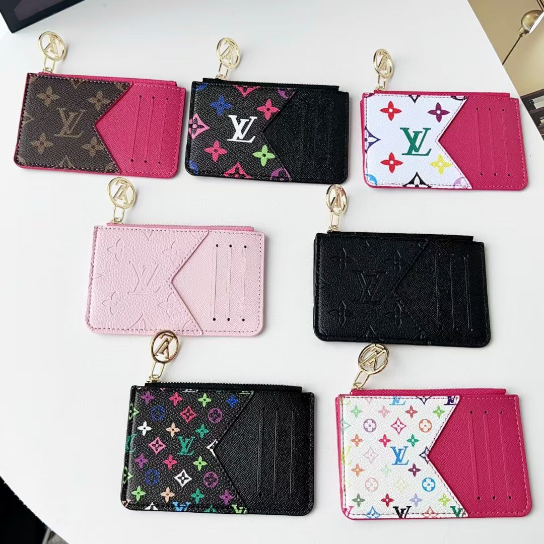 louis vuitton gucci and Burberry Luxury Zip Card Holder Wallet with Keyring Compact Designer Card Case