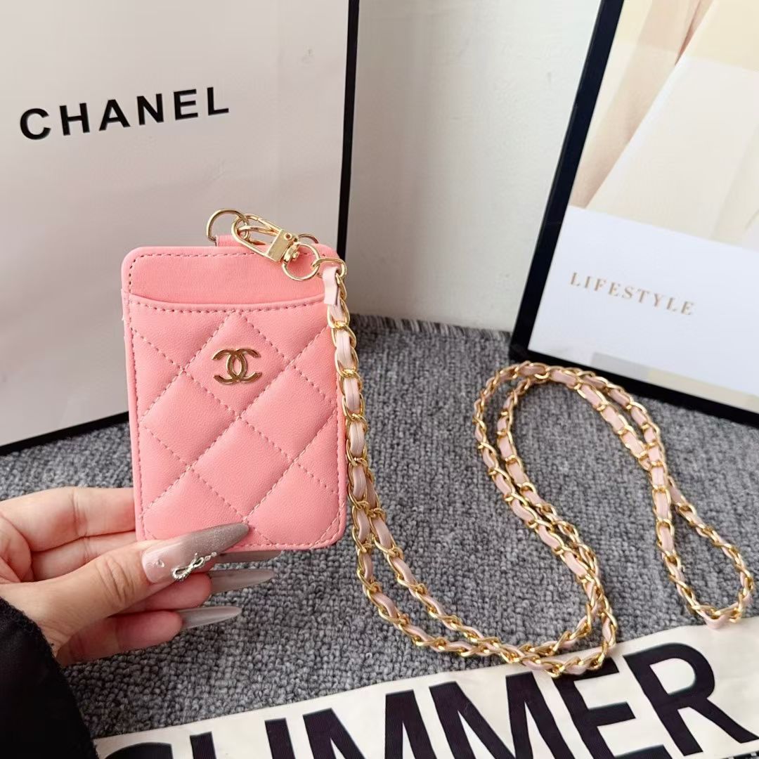 cc Quilted Leather Card Holder with Chain Strap Luxury Designer Card Case