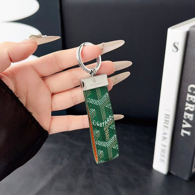 Goyard Signature Canvas Keychain with Leather Strap Luxury Designer Key Holder Available in 7 Colors