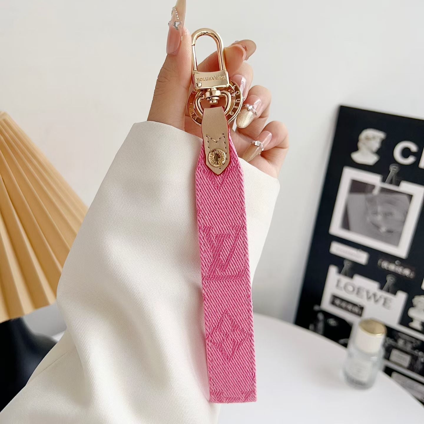 louis vuitton Monogram Canvas Keychain with Leather Strap Luxury Designer Key Holder