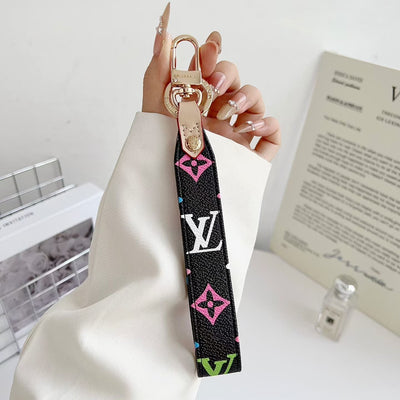 louis vuitton Monogram Canvas Keychain with Leather Strap Luxury Designer Key Holder