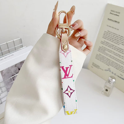 louis vuitton Monogram Canvas Keychain with Leather Strap Luxury Designer Key Holder