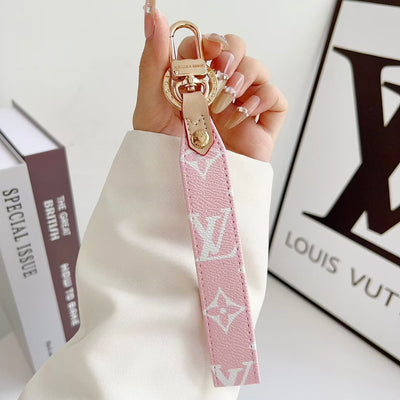 louis vuitton Monogram Canvas Keychain with Leather Strap Luxury Designer Key Holder