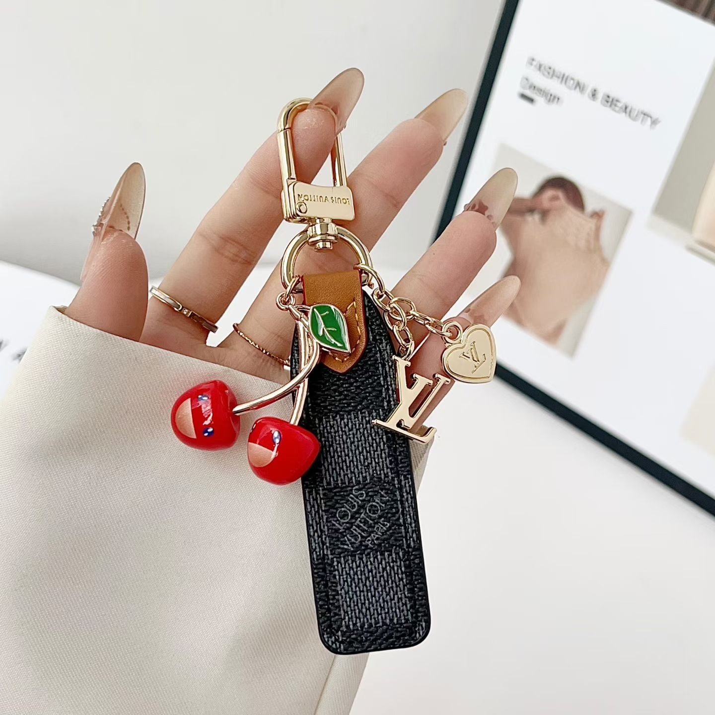louis vuitton Cherry Charm Keychain with Monogram Leather Strap Luxury Designer Bag and Key Accessory