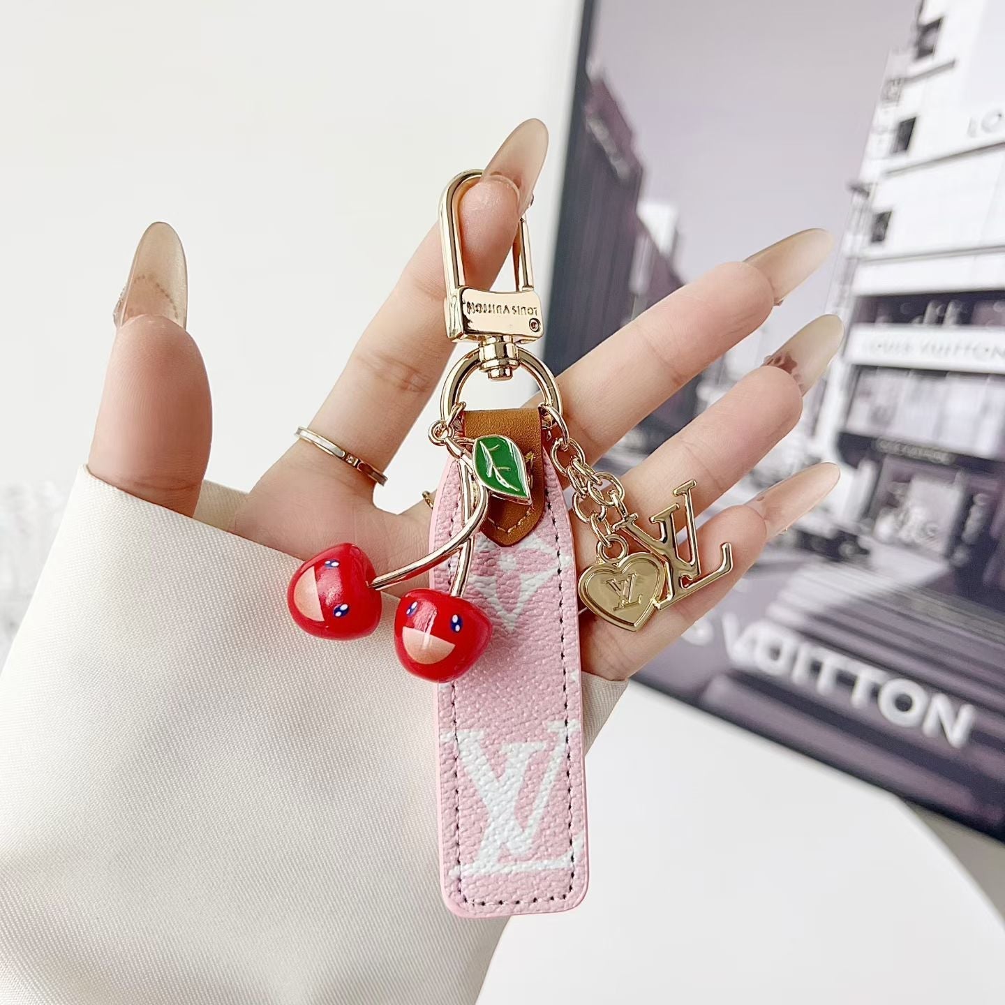 louis vuitton Cherry Charm Keychain with Monogram Leather Strap Luxury Designer Bag and Key Accessory