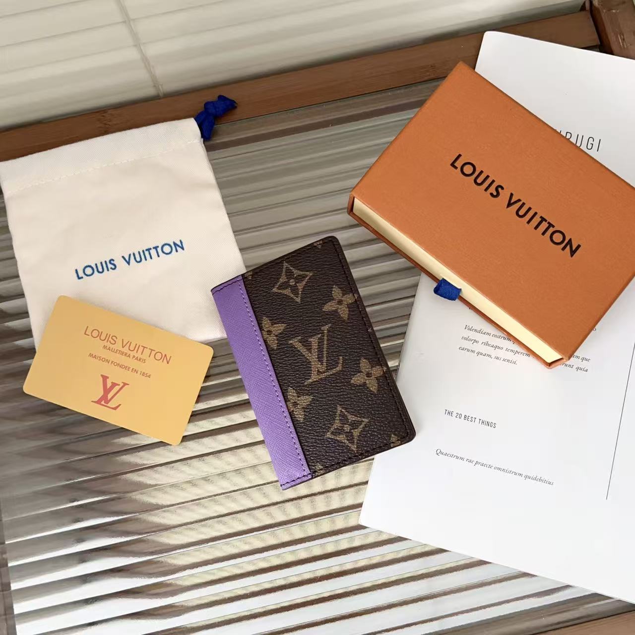 louis vuitton Slim Card Holder Wallet with Monogram Canvas and Color Accent Luxury Designer Card Case