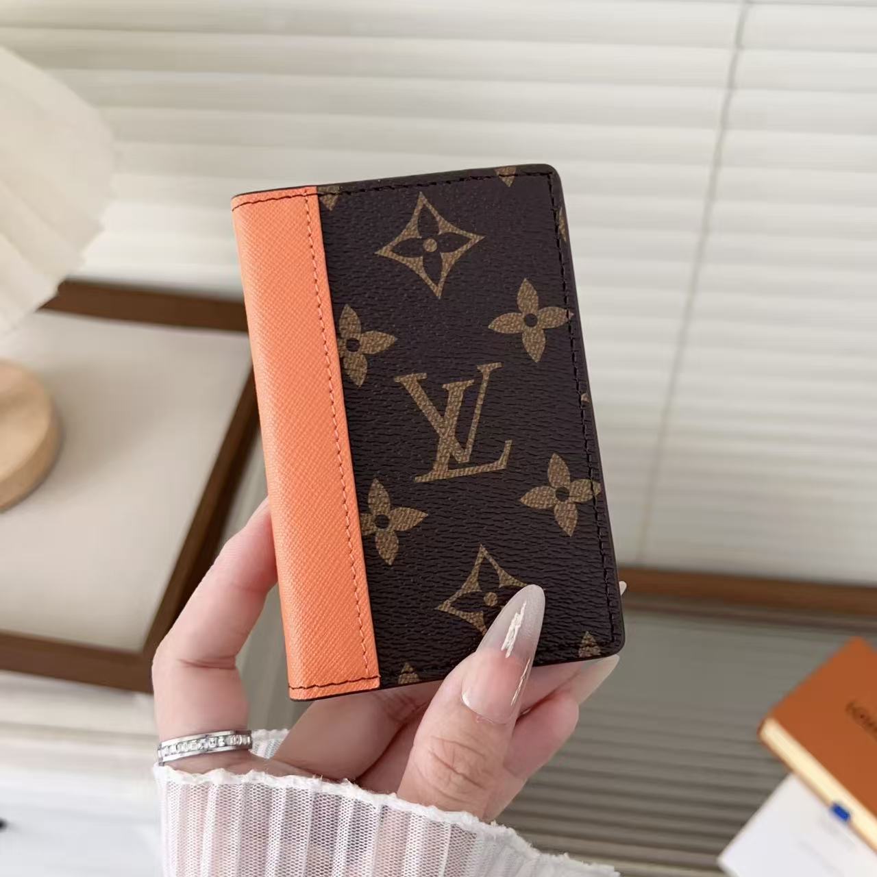 louis vuitton Slim Card Holder Wallet with Monogram Canvas and Color Accent Luxury Designer Card Case