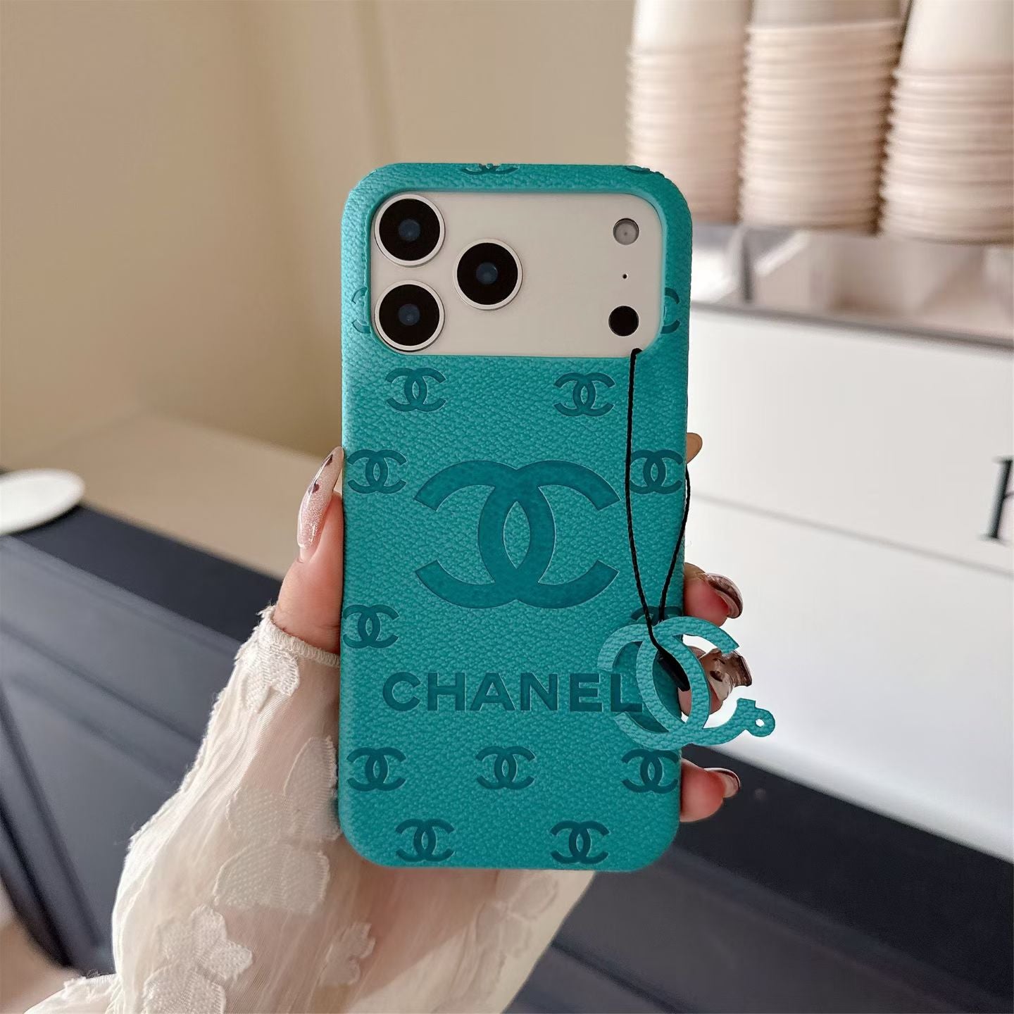 cc Embossed Leather Phone Case with Iconic Double C Logo Luxury Designer Cover Available in Multiple Colors