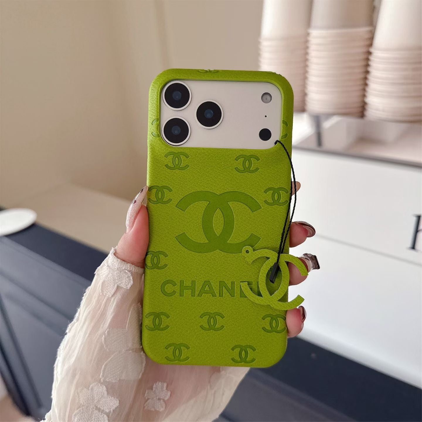 cc Embossed Leather Phone Case with Iconic Double C Logo Luxury Designer Cover Available in Multiple Colors