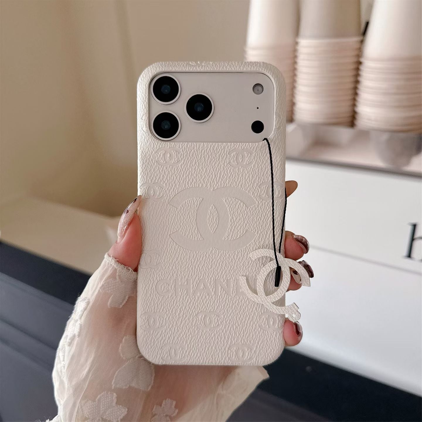 cc Embossed Leather Phone Case with Iconic Double C Logo Luxury Designer Cover Available in Multiple Colors