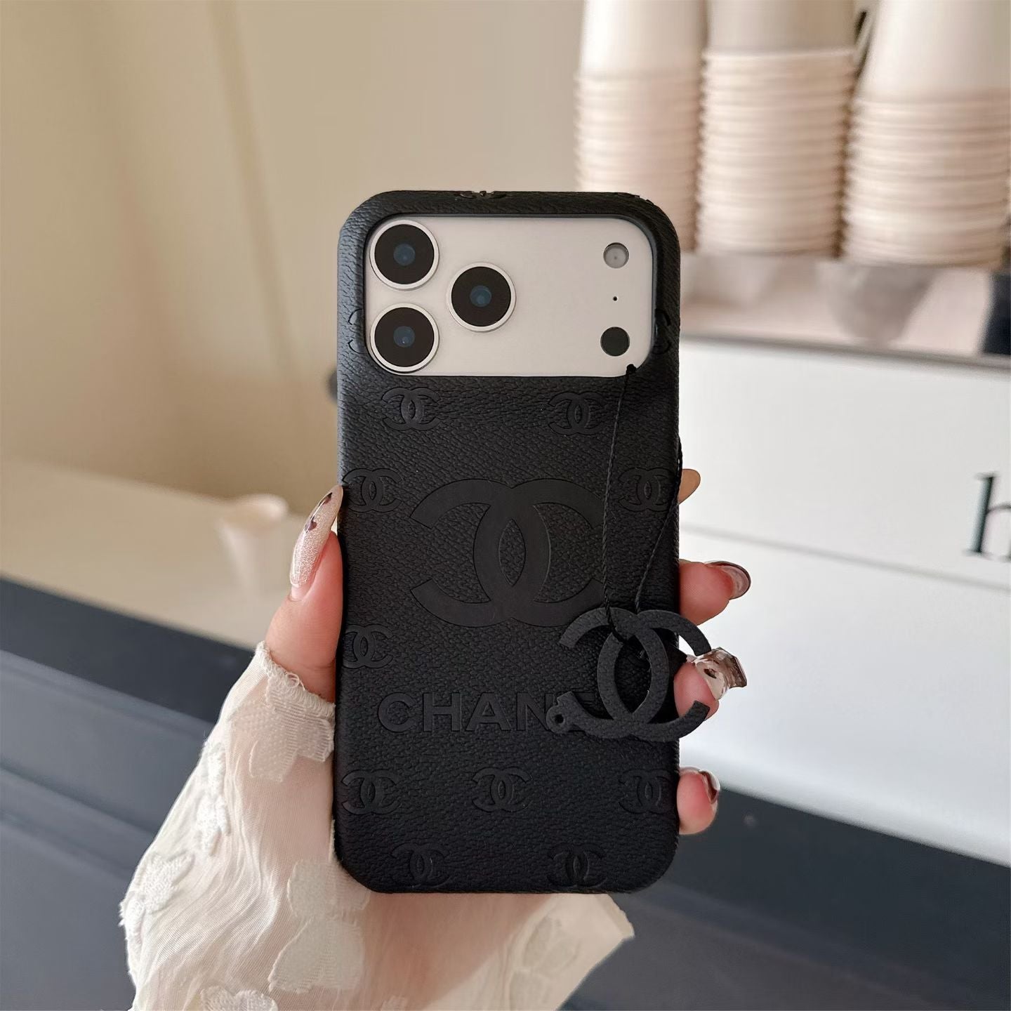 cc Embossed Leather Phone Case with Iconic Double C Logo Luxury Designer Cover Available in Multiple Colors