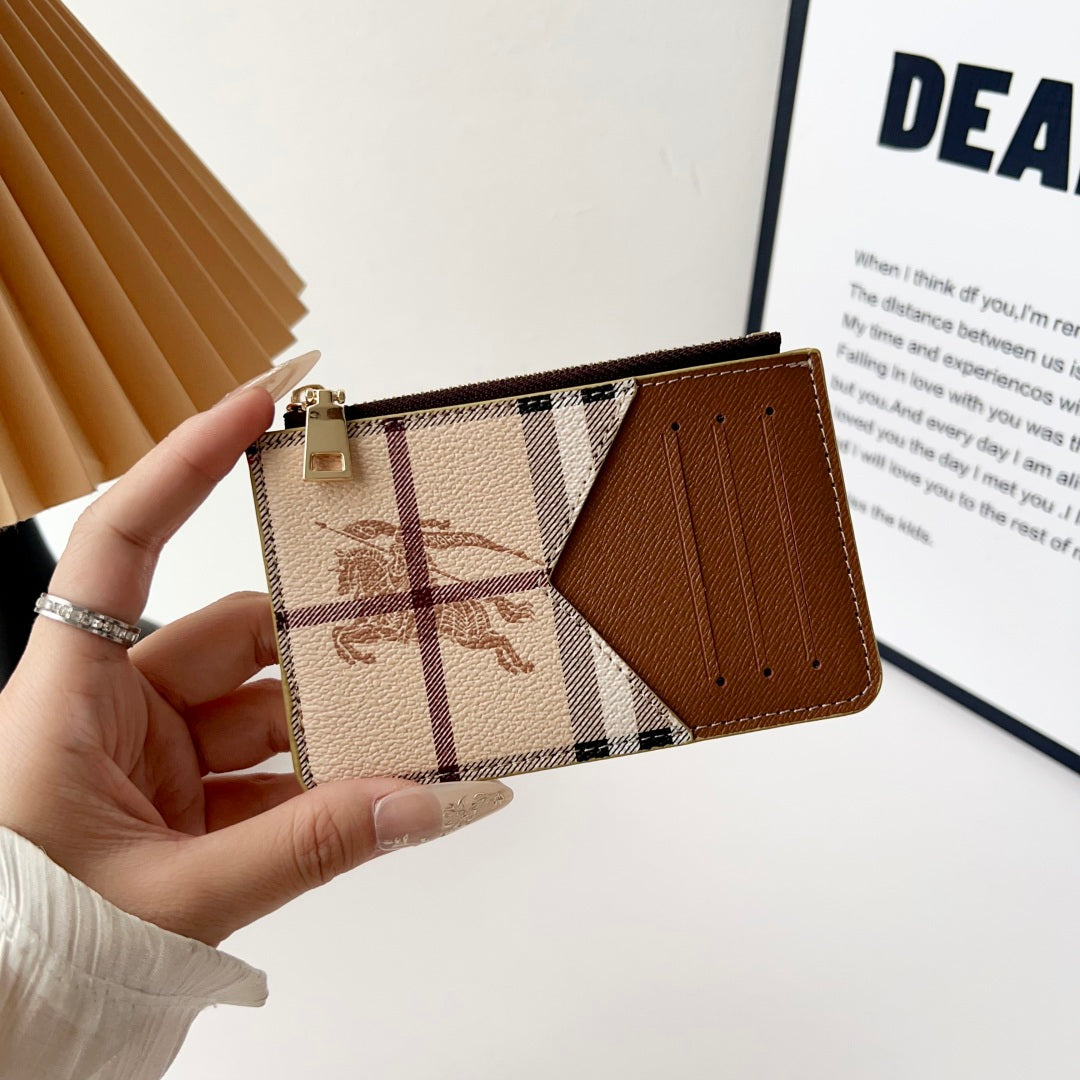louis vuitton gucci and Burberry Luxury Zip Card Holder Wallet with Keyring Compact Designer Card Case