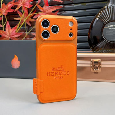 Hermès Leather Card Holder Phone Case for iPhone 14 to iPhone 17 Pro Max