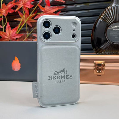 Hermès Leather Card Holder Phone Case for iPhone 14 to iPhone 17 Pro Max