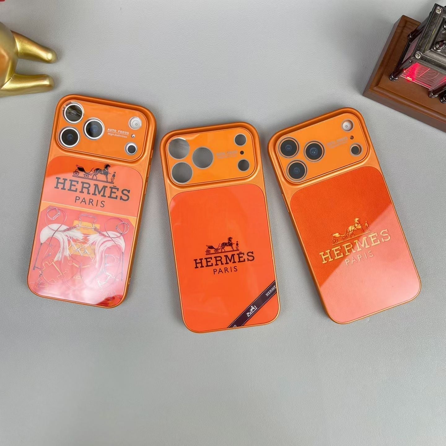 Hermes Paris Orange Phone Case for iPhone 14 to iPhone 17 Pro Max Designer Style Back Cover