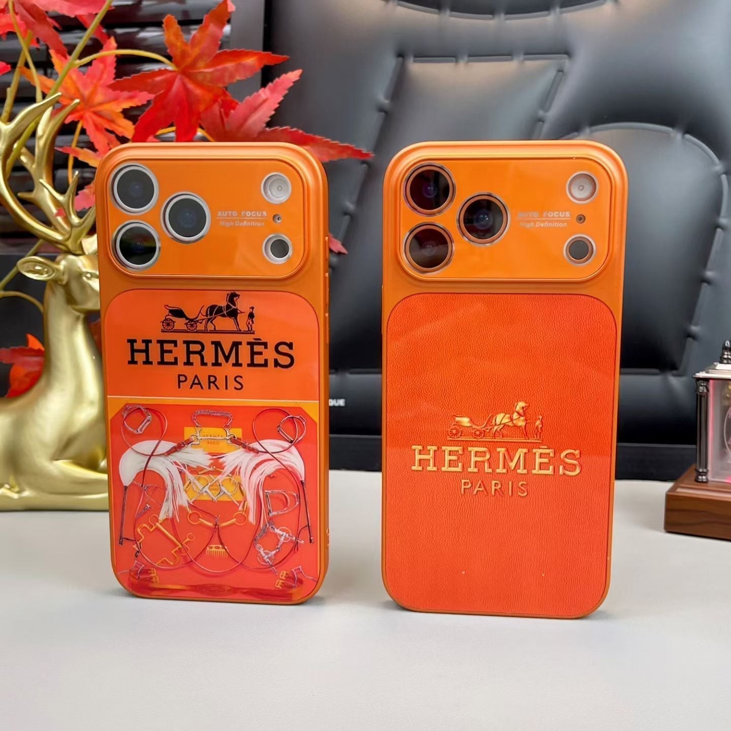 Hermes Paris Orange Phone Case for iPhone 14 to iPhone 17 Pro Max Designer Style Back Cover