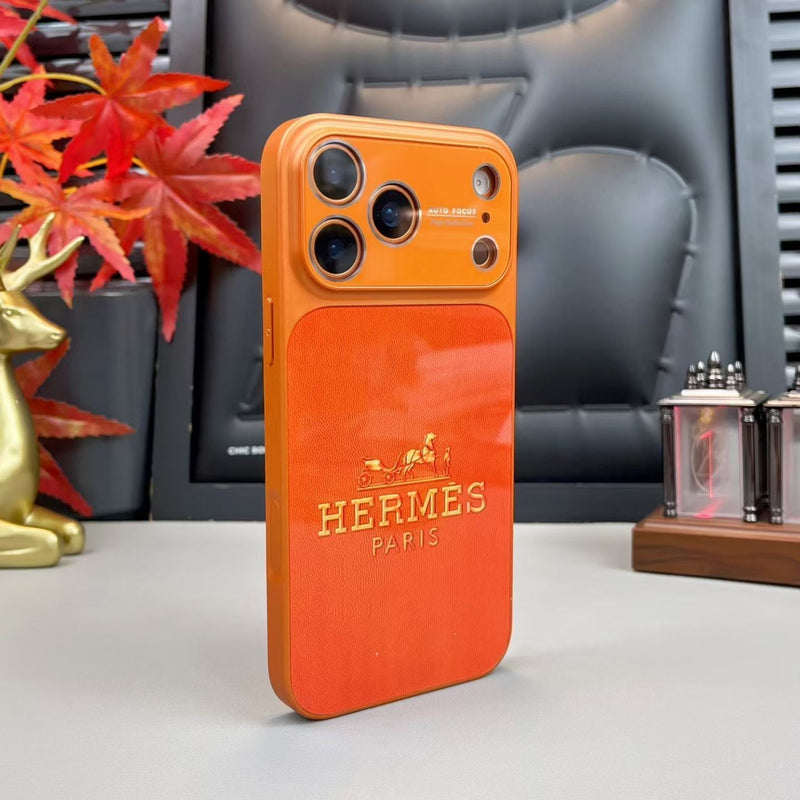 Hermes Paris Orange Phone Case for iPhone 14 to iPhone 17 Pro Max Designer Style Back Cover