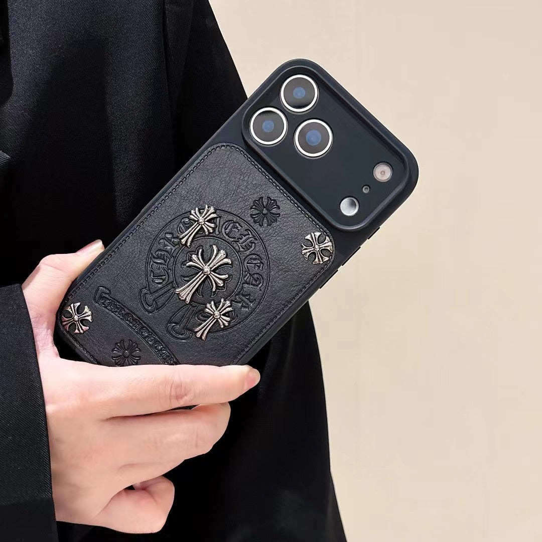 Chrome Hearts Inspired Cross Design Phone Case for iPhone 14 to iPhone 17 Pro Max
