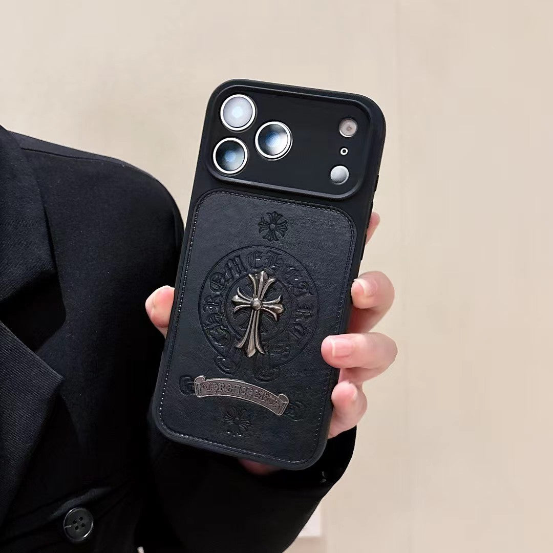 Chrome Hearts Inspired Cross Design Phone Case for iPhone 14 to iPhone 17 Pro Max