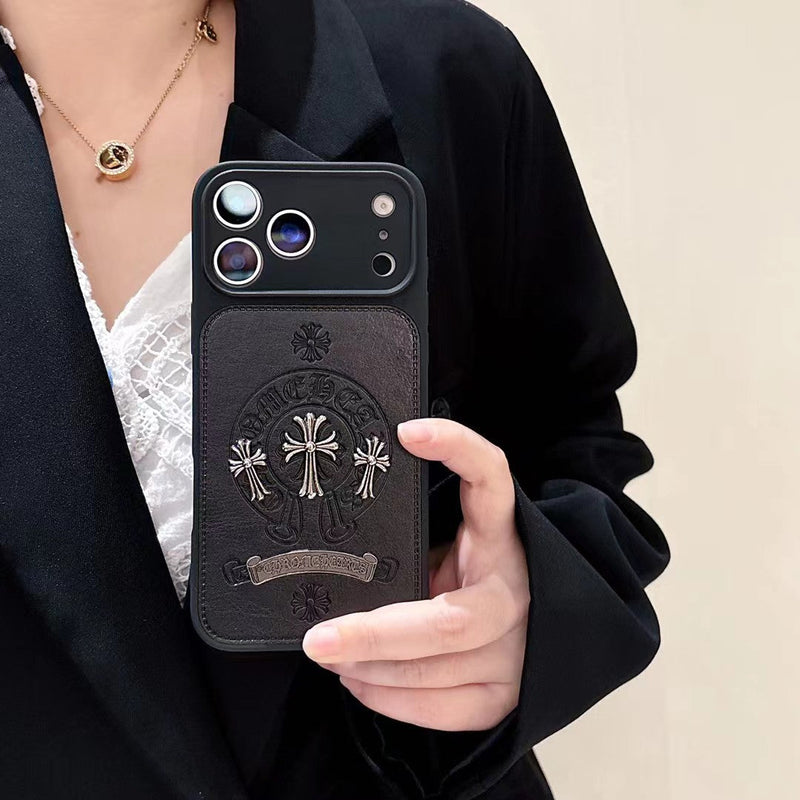 Chrome Hearts Inspired Cross Design Phone Case for iPhone 14 to iPhone 17 Pro Max