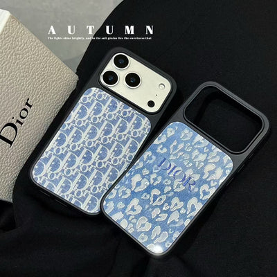 Dior Inspired Blue Pattern Phone Case for iPhone 14 to iPhone 17 Pro Max