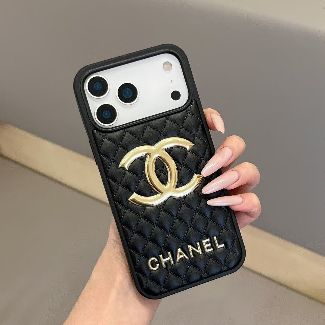 cc Quilted Signature Case Elegant Luxury Style for iPhone 14 to 17 Pro Max