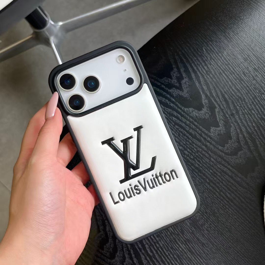 louis vuitton Embossed Logo Luxury Case for iPhone 13 to 17 Pro Max