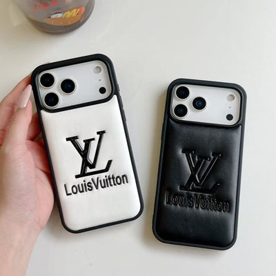 louis vuitton Embossed Logo Luxury Case for iPhone 13 to 17 Pro Max