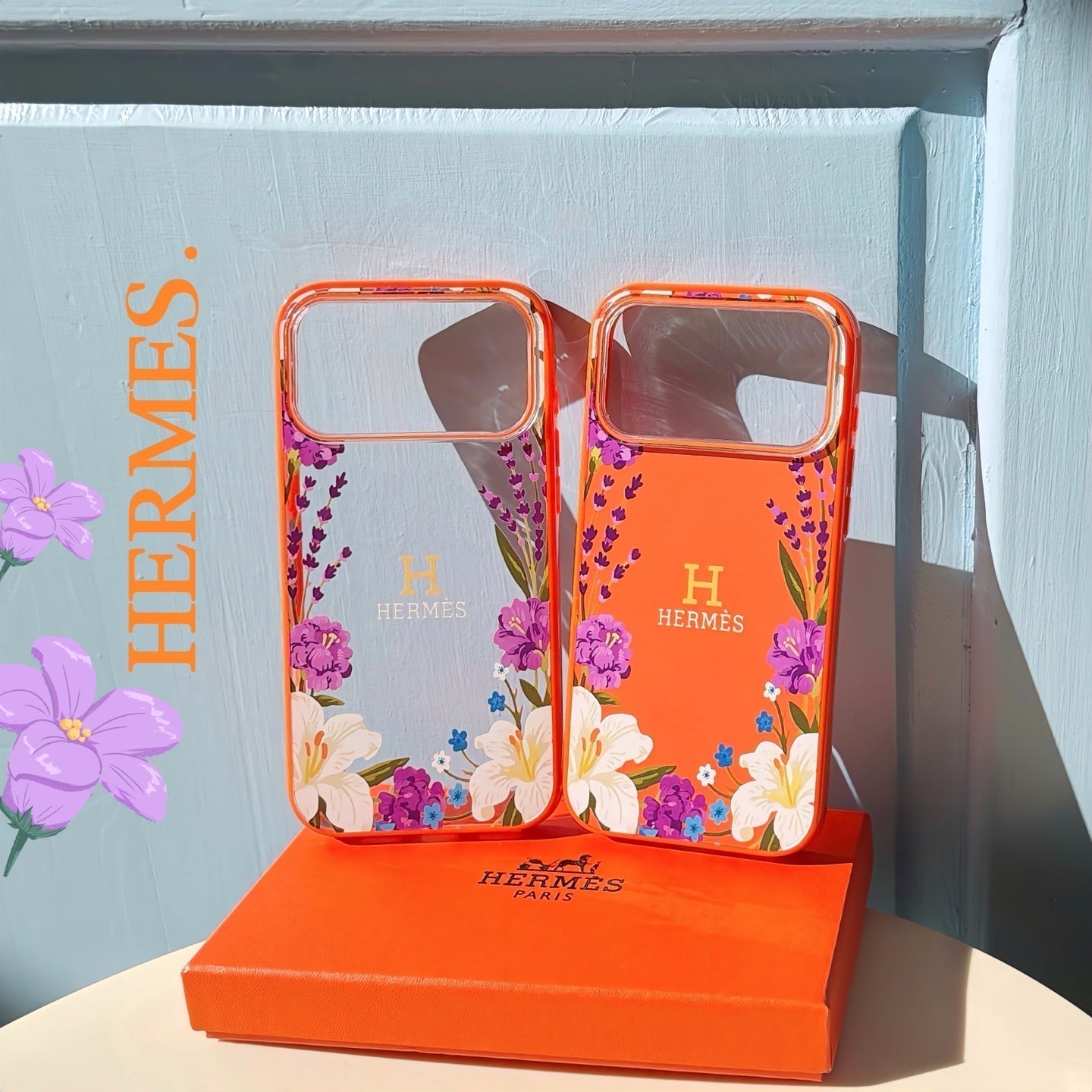 Hermès Floral Signature Case with Wrist Charm for iPhone 13 to 17 Pro Max