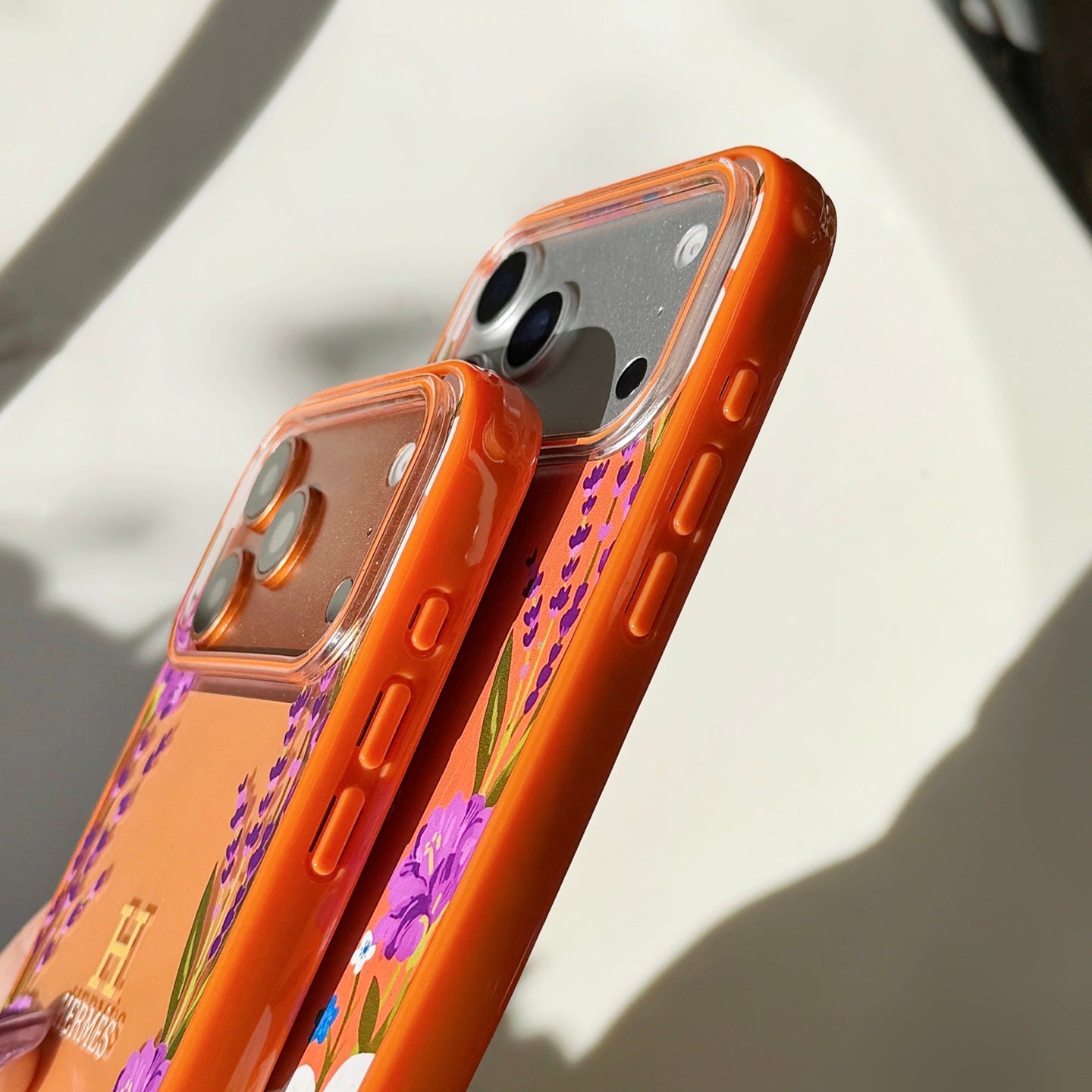 Hermès Floral Signature Case with Wrist Charm for iPhone 13 to 17 Pro Max