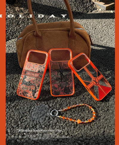 louis vuitton and Dior Orange Aesthetic Wrist Chain Case for iPhone 14 to 17 Pro Max