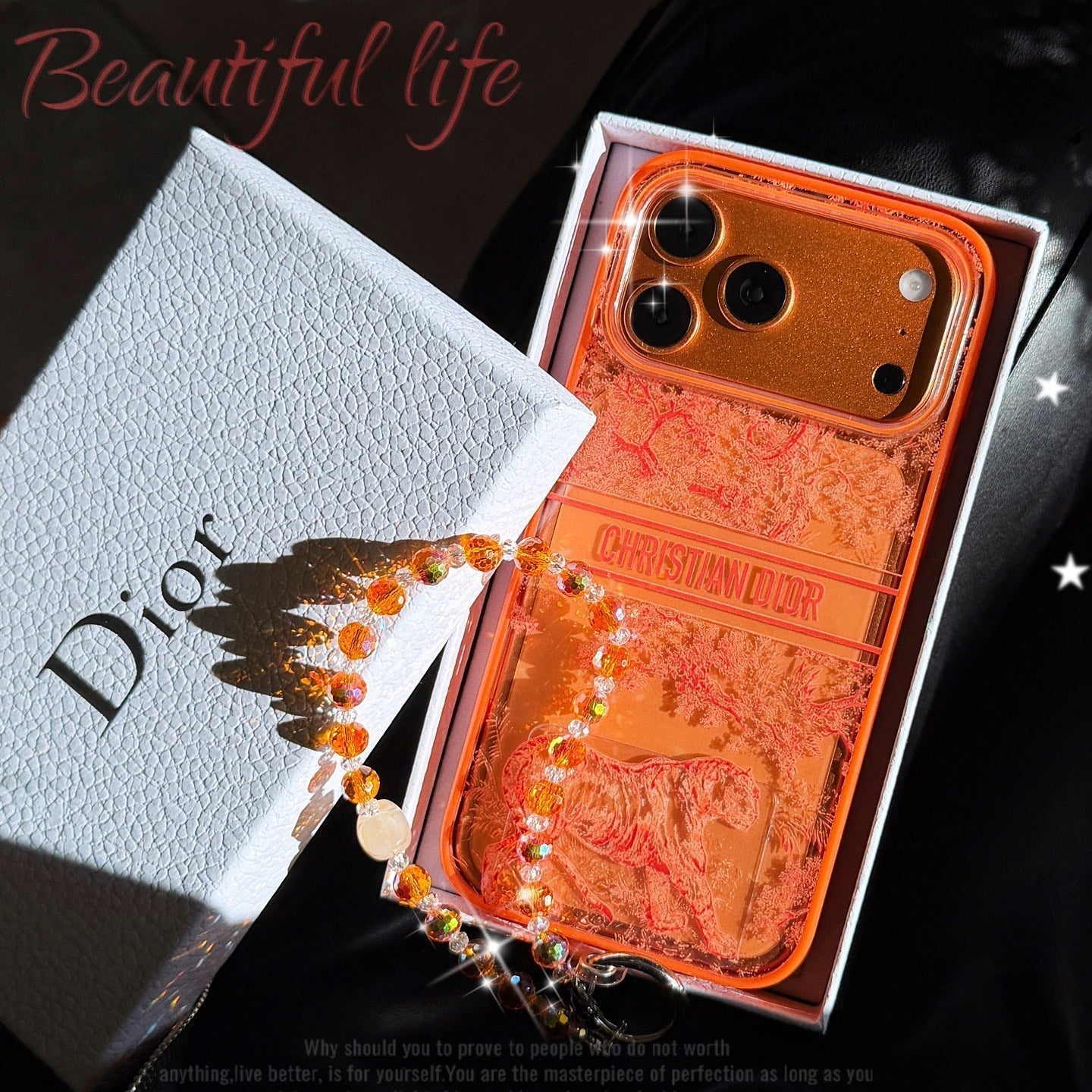louis vuitton and Dior Orange Aesthetic Wrist Chain Case for iPhone 14 to 17 Pro Max