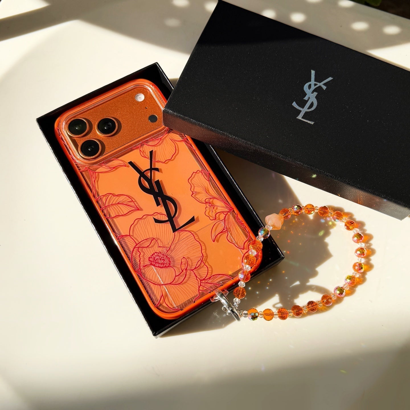 louis vuitton and Dior Orange Aesthetic Wrist Chain Case for iPhone 14 to 17 Pro Max