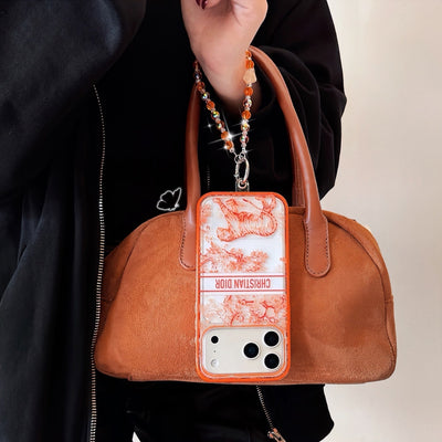 louis vuitton and Dior Orange Aesthetic Wrist Chain Case for iPhone 14 to 17 Pro Max