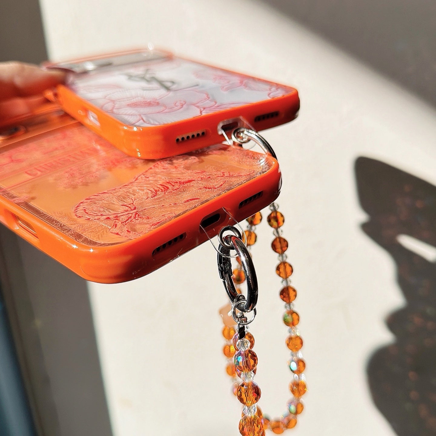 louis vuitton and Dior Orange Aesthetic Wrist Chain Case for iPhone 14 to 17 Pro Max