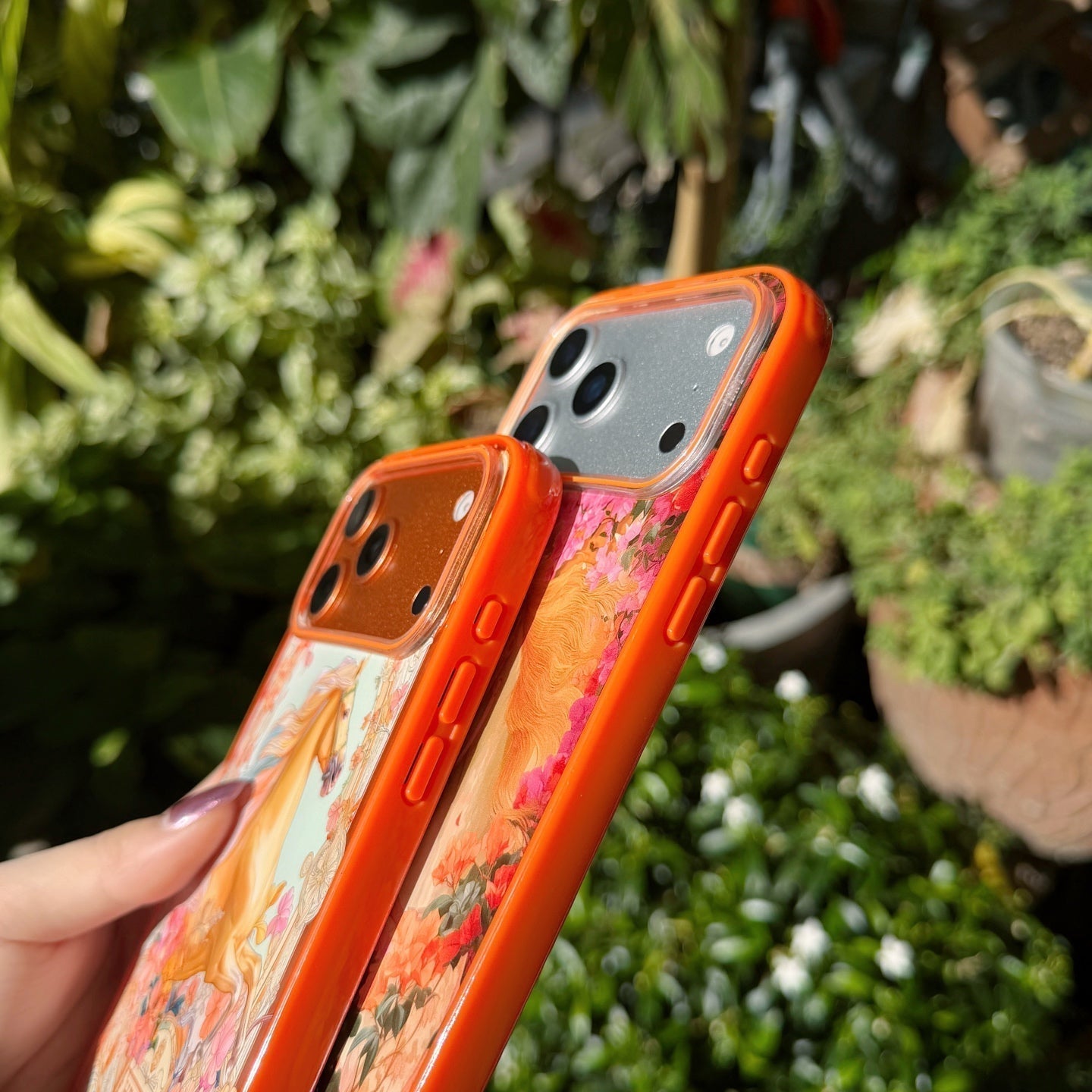Hermès Horse Art Orange Designer iPhone Case with Wrist Chain Descript