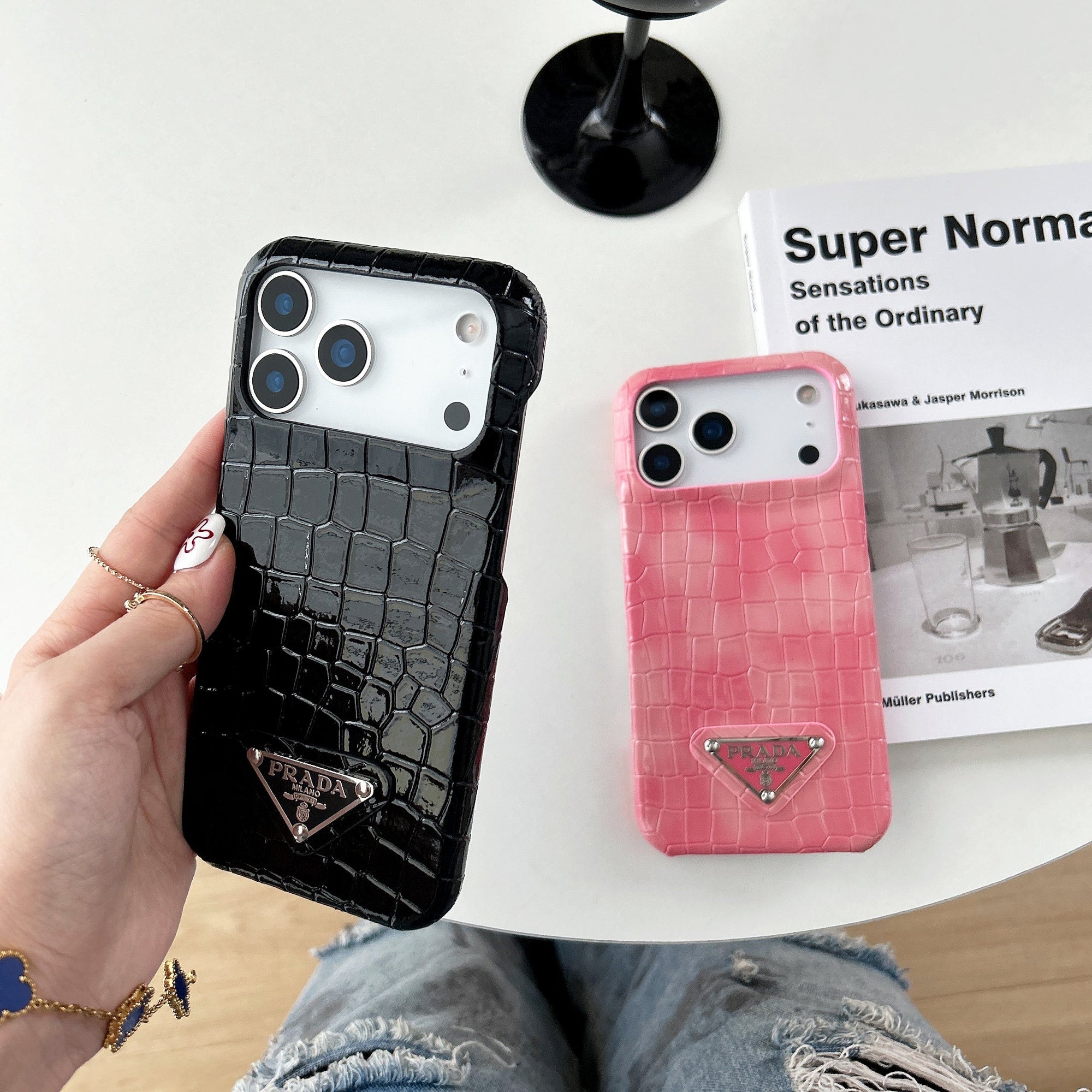Prada Crocodile-Embossed Phone Case for iPhone 17 with Iconic Metal Triangle Logo