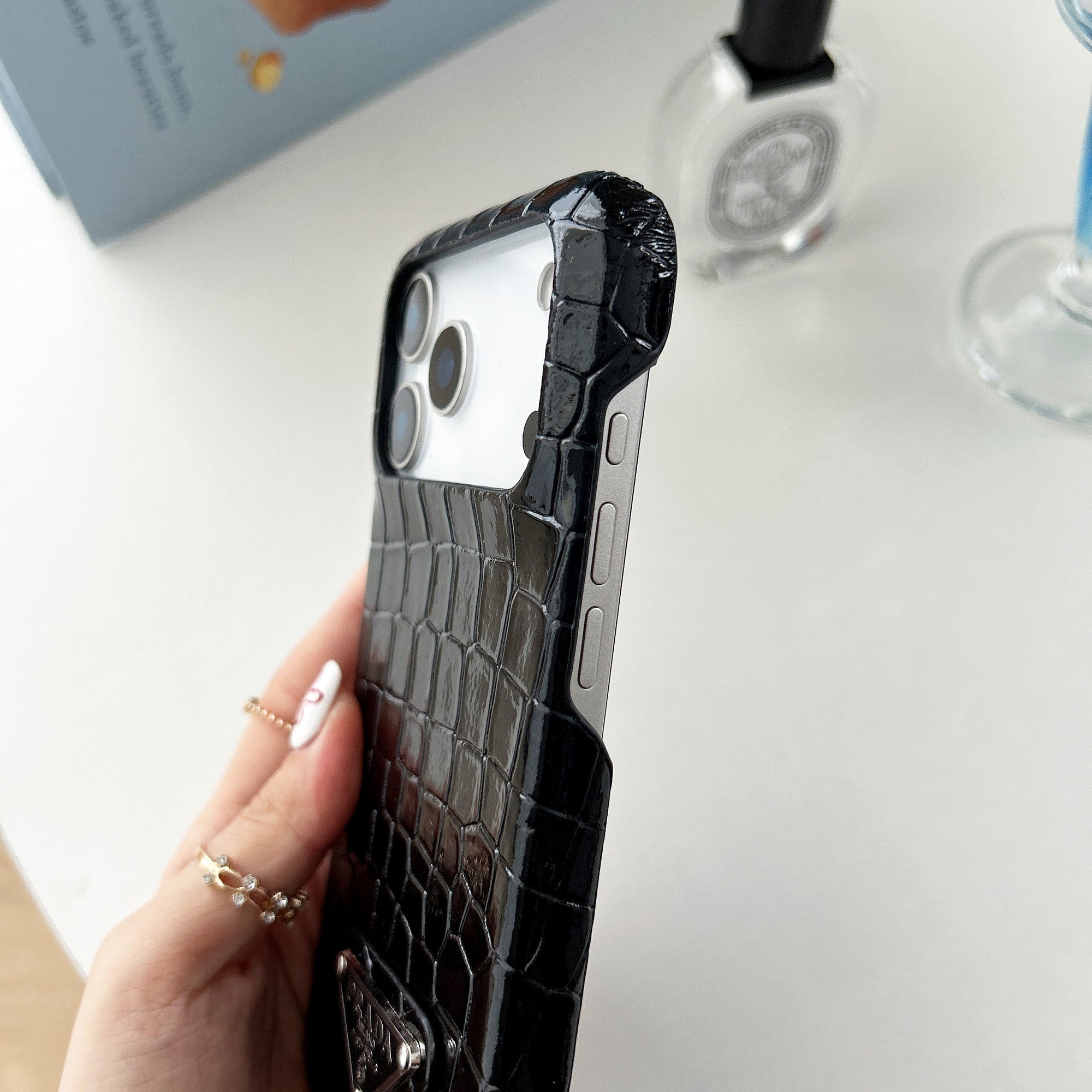 Prada Crocodile-Embossed Phone Case for iPhone 17 with Iconic Metal Triangle Logo