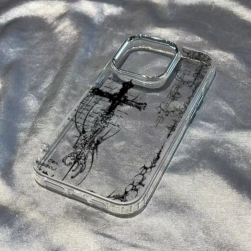 Cool Dark Gothic Cross Mark Phone Case for iPhone 17 16e 16 15 14 13 12 11 Pro Max X XS XR 8 7 Air Plus Transparent Soft Cover