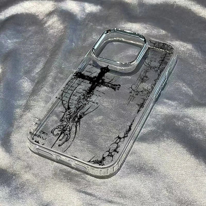 Cool Dark Gothic Cross Mark Phone Case for iPhone 17 16e 16 15 14 13 12 11 Pro Max X XS XR 8 7 Air Plus Transparent Soft Cover