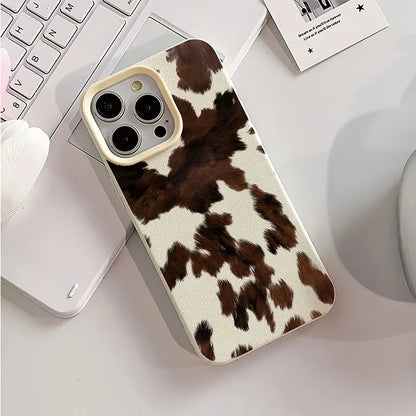 Creative Milk Cow Pattern Lychee Texture Phone Case For iPhone 17 16 15 14 13 12 11 Pro Max 17 Air 15 Plus X XS 16E Soft Cover